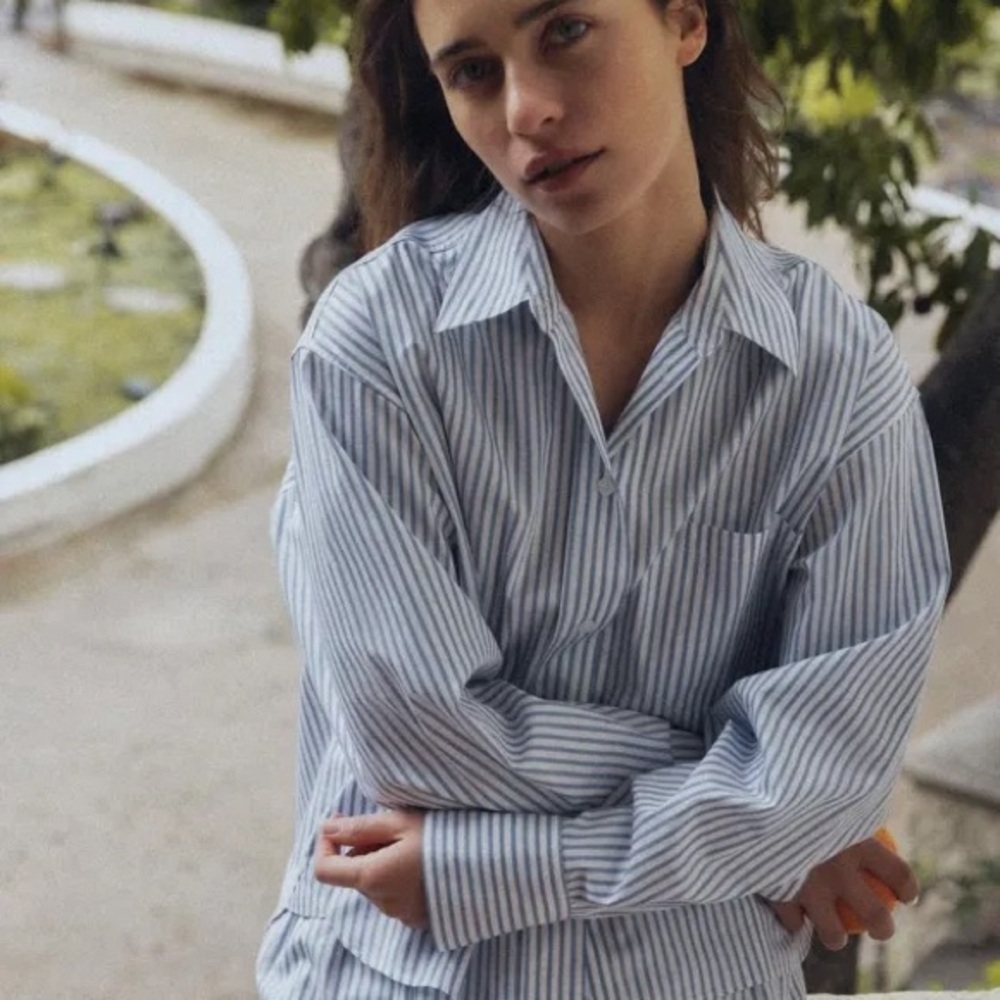 Zara oversized Blue PJ Striped Shirt